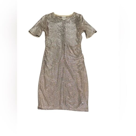Women’s REISS Abellia Metallic Silver Ruched Bodycon MINI Dress size 6 - Picture 4 of 10